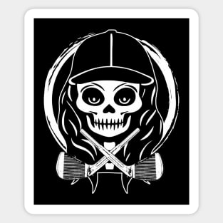 Female Golfer Skull and Golf Clubs White Logo Sticker